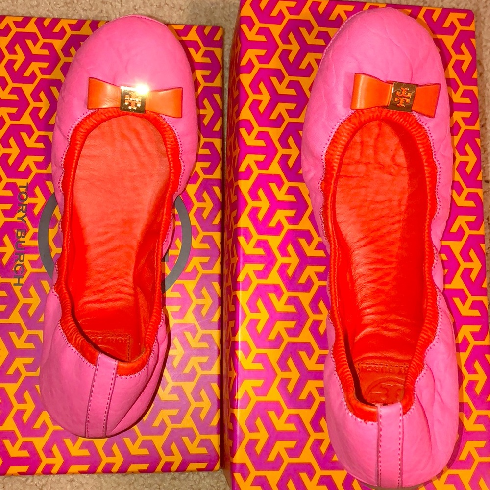 Tory Burch Eddie Flat flamingo pink and orange